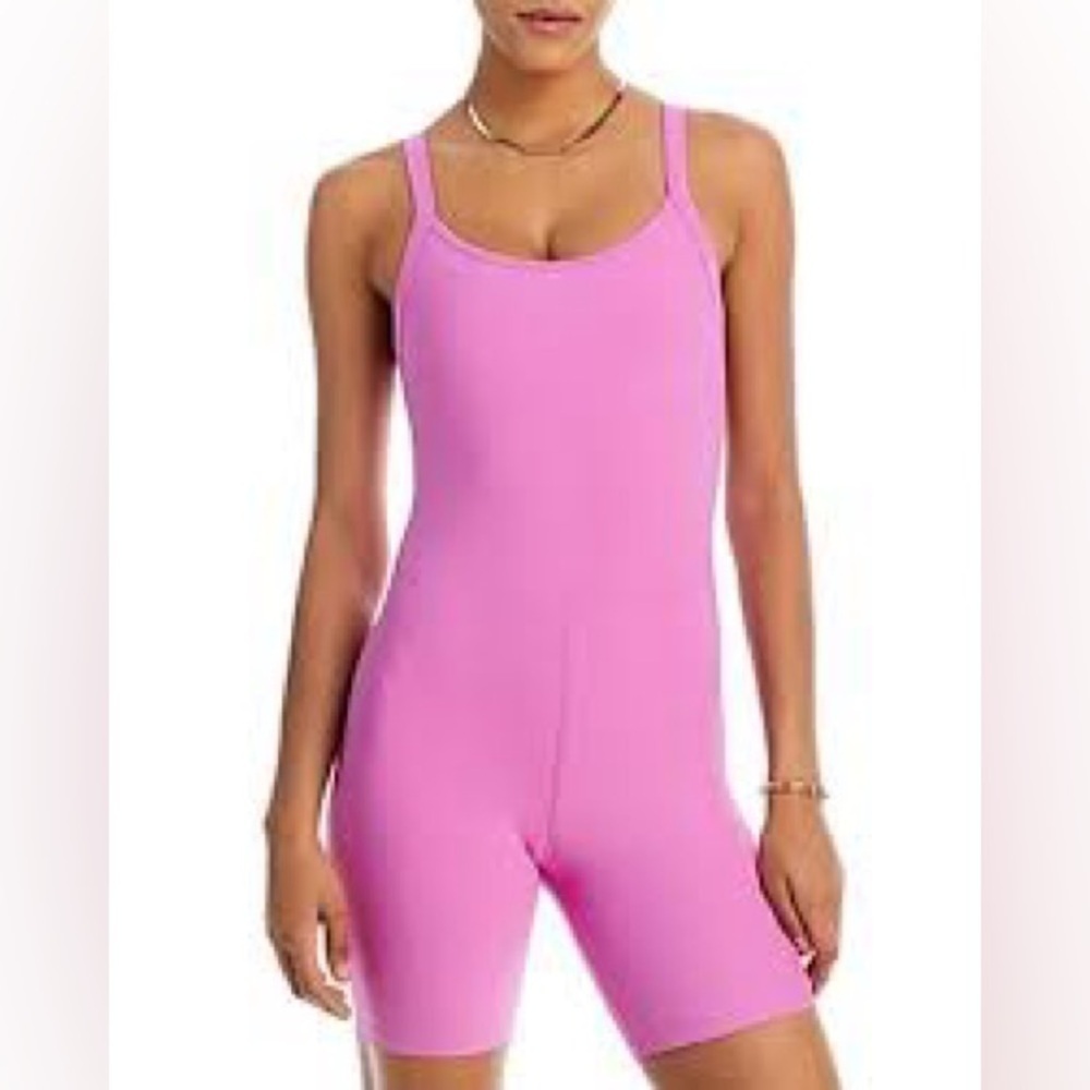 NWT AQUA Athletic Yoga Bike Short Jumpsuit Lilac Stretch XS